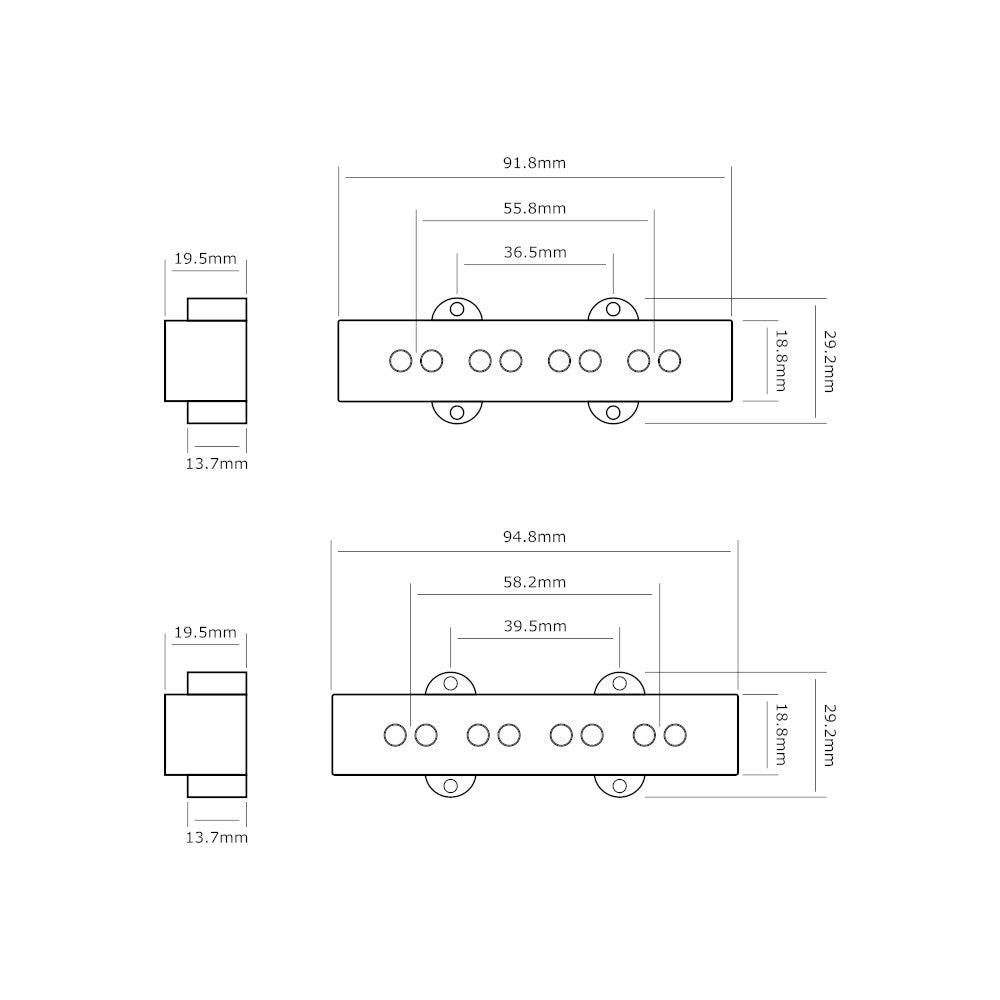 Regular output 4 string J bass style pickup set