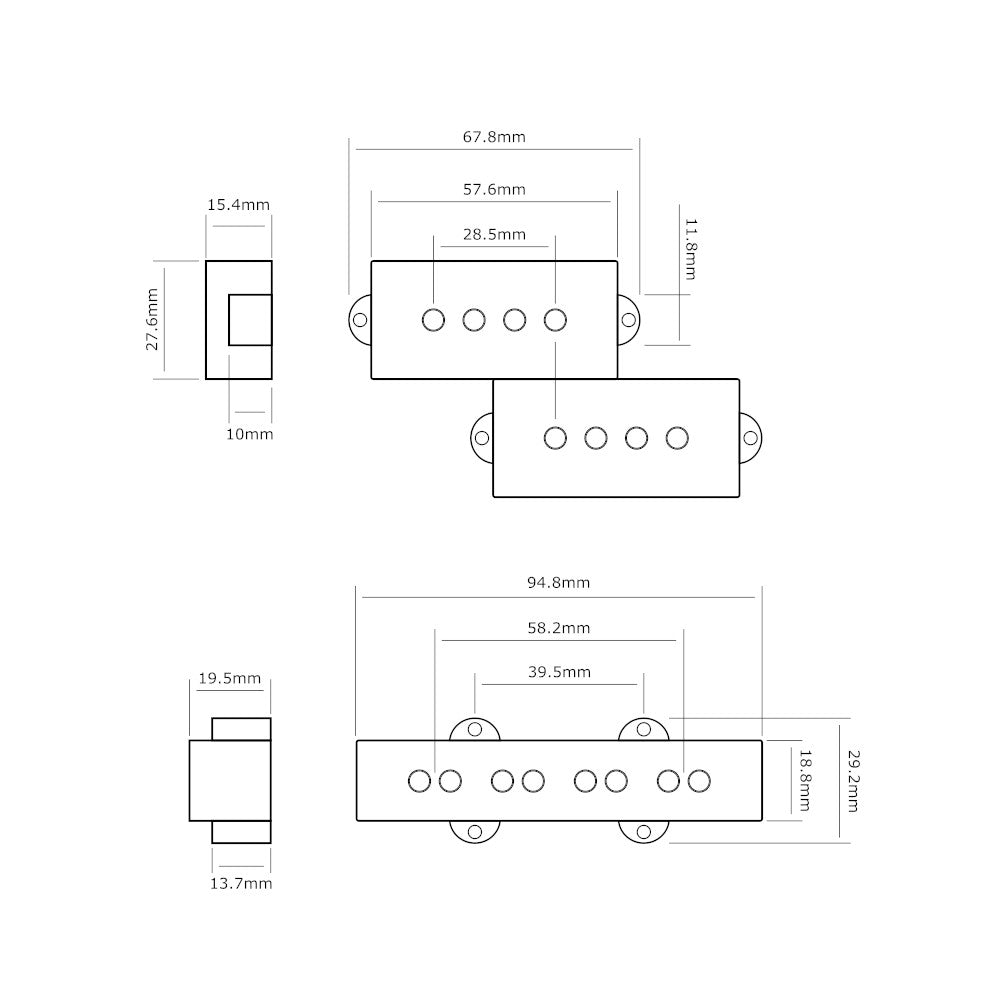 Regular output 4 string PJ bass style pickup set